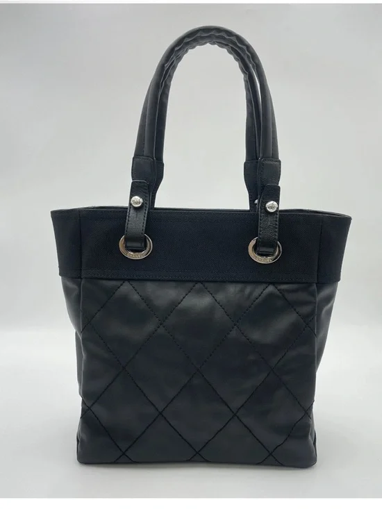 Chanel Paris Biarritz PM Matelassé Leather Black Tote Bag W/B/D - Picture 5 of 14